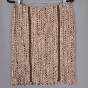 ALBERTA FERRETI ITALY MADE Women's‎ Skirt 6 VIRGIN WOOL Blend Knit Straight Tan